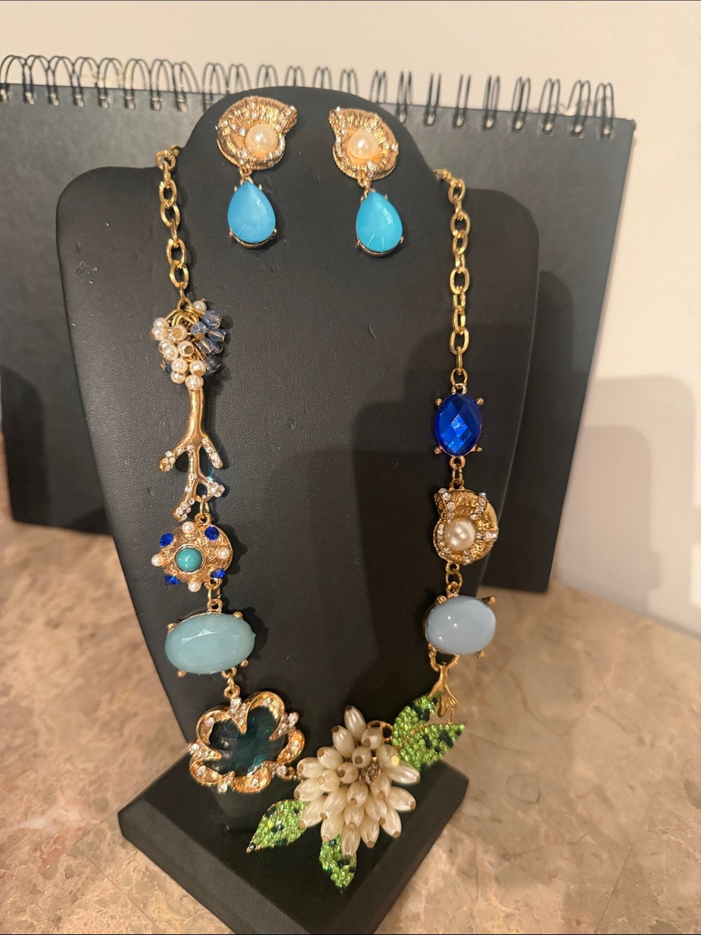 earrings and necklace